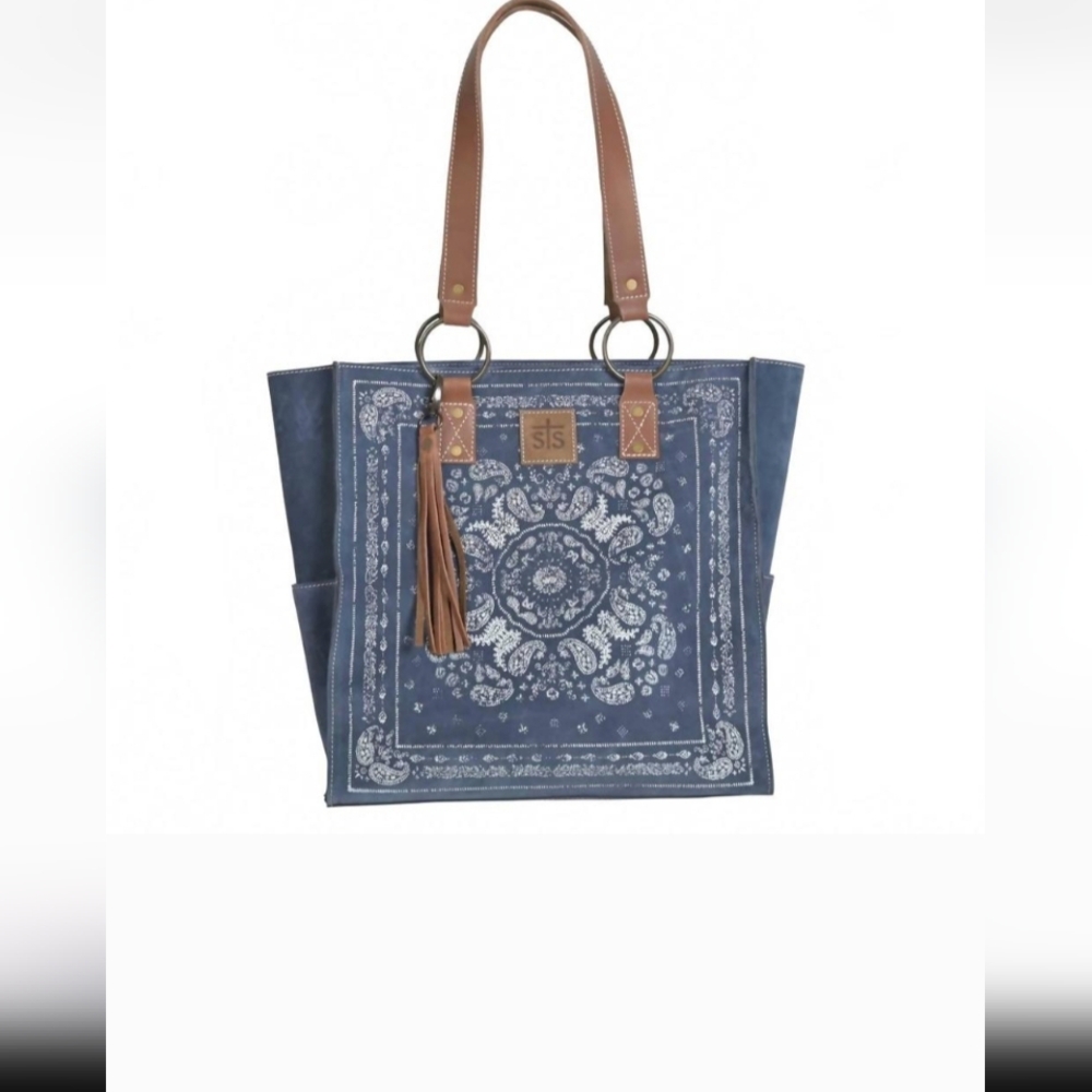 NWT STS RANCHWEAR bandana tote bag in blue